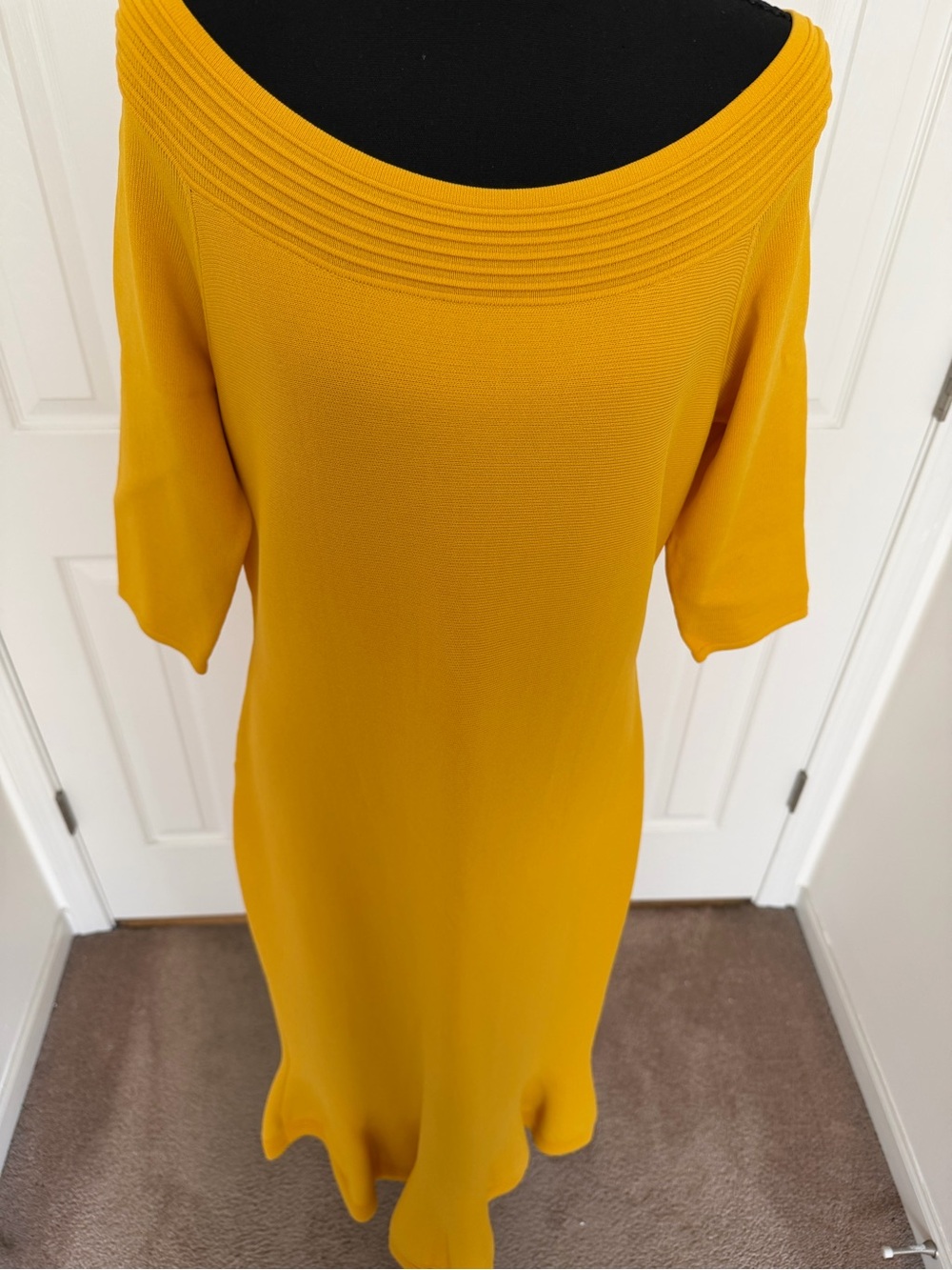 New York & co x Eva Mendes. Off-Shoulder Midi Dress in Mustard Yellow. Size L